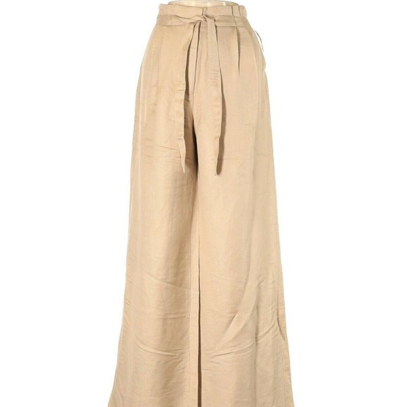 NWT CYNTHIA STEFFE WIDE LEG LINEN TROUSER TIE BELT HIGH-WAIST TAN BEIGE PANT - Picture 1 of 4